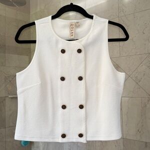 Anthropologie Dolan Textured Jacquard knit Sleeveless Top w/ Gold Button Accents